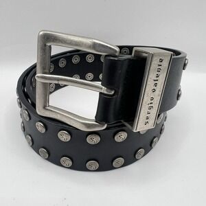 Y2K Sergio Valente Studded Leather Belt Unisex M (29-33) Black Biker Western